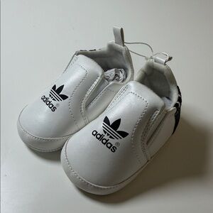 adidas White Slip-On Baby Shoes with Black Logo